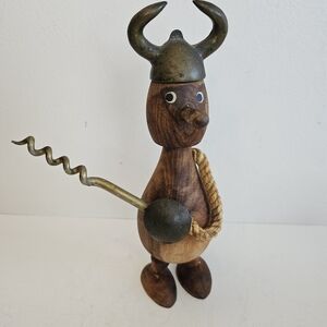 Danish Teak Wood & Brass Viking Bottle Opener Carl Bent Scandinavian Decor